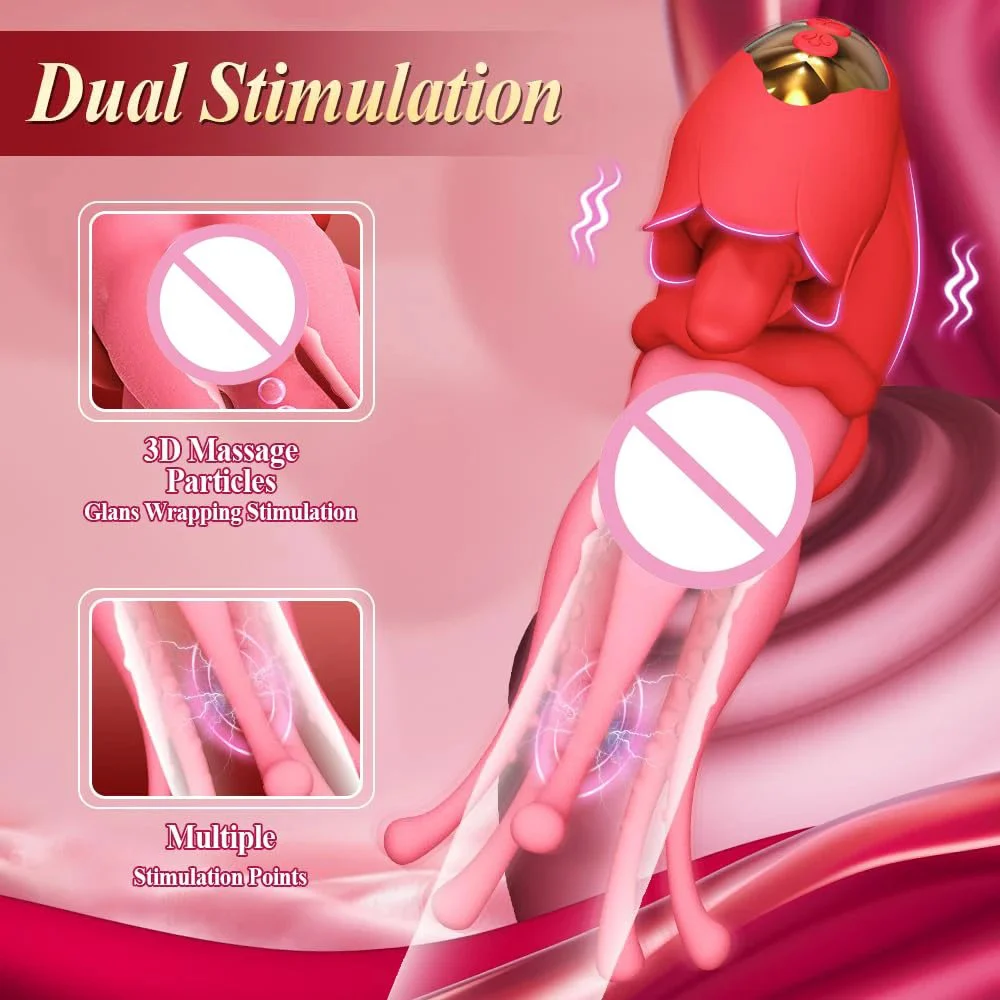 G Spot Tongue Rose Vibrator 7 Frequencies USB Rechargeable Waterproof Latex Material-Nipple Clitoral Stimulator for Women