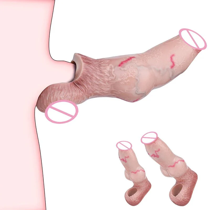 Realistic Dog-Knot Design Male Penis Extender 2 Sizes Available -Open and Closed Ends Medical-Grade for Lifelike Experience