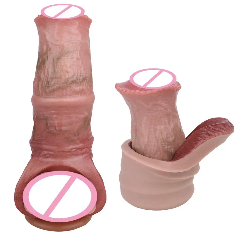 Silicone Realistic Animal Hollow Dildo Male Penis Sleeve Skin Male Masturbator Cock for Couple Sex Flirting Adult Sex