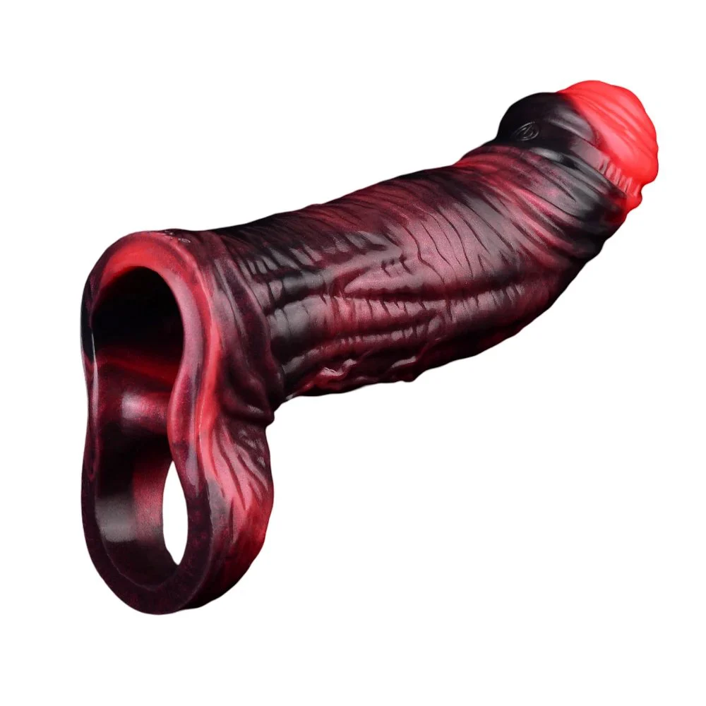 Realistic Fantasy Vibration Cock Sleeve Extender Reusable Silicone Penis Cuff Thickened Testicle Ring Couple Flirting Sextoy