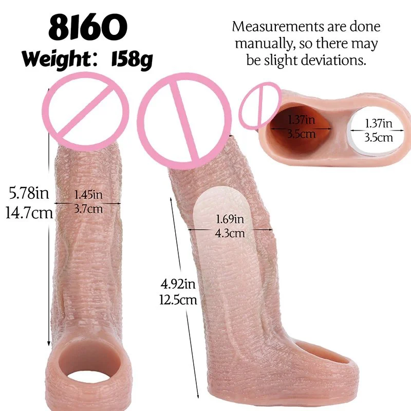 Realistic Penis Sleeve Extender Silicone Lifelike Cock Ring Sheath for Men Delay Ejaculation Reusable Condom Sex