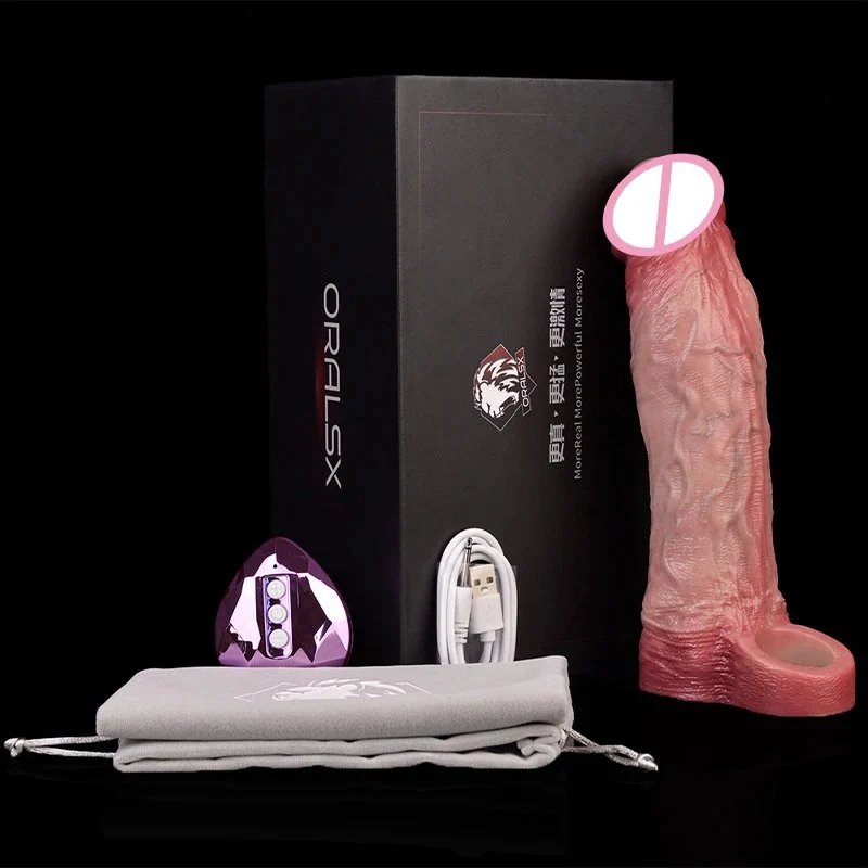 Silicone Easy to Wear Vibrating Male Penis Extender Experience Realistic Phallic Condom Suitable for Male Sex Toys