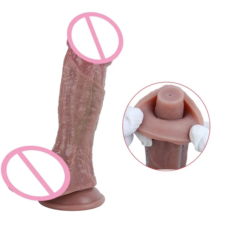 9.05 Inch Simulated Suction Cup Dildo Dual Layer Interactive Water Spray Simulation Wearable Device with Suction Base