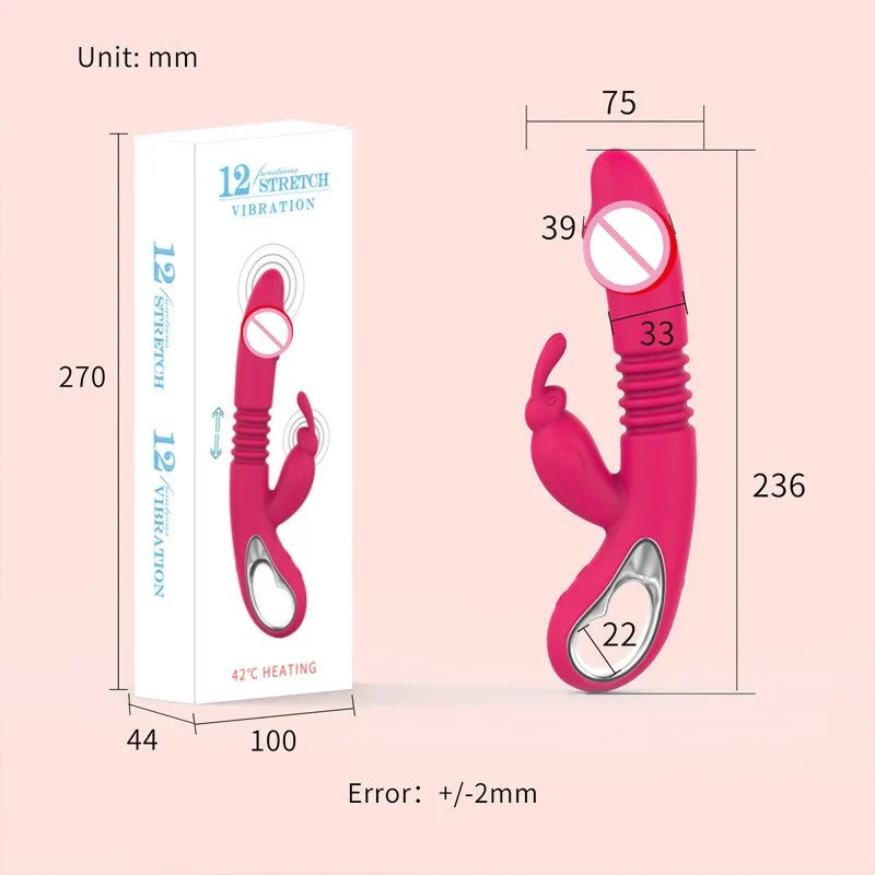 Female Sex Toy Heating Telescopic USB Charger Heating G Spot Clitoral Stimulator Rabbit Vibrator Thrusting