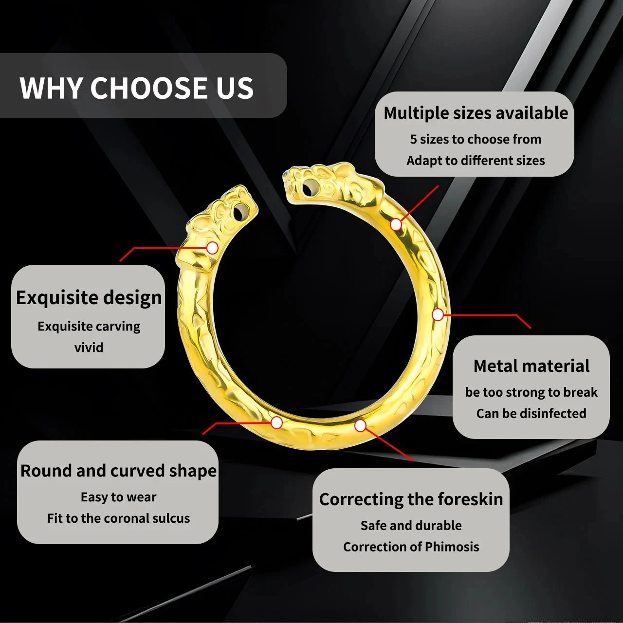 Stainless Steel Gold and Sliver Cock Ring Delay Ejaculation SM Erection Enhancing Stronger Sex Toy for Man
