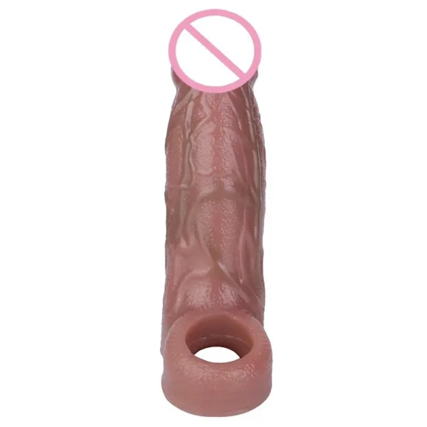 Silicone Realistic Penis Sleeve With Foreskin Head Reusable Condoms Cock Rings Extender Male Sex Toys Dick Enlarger