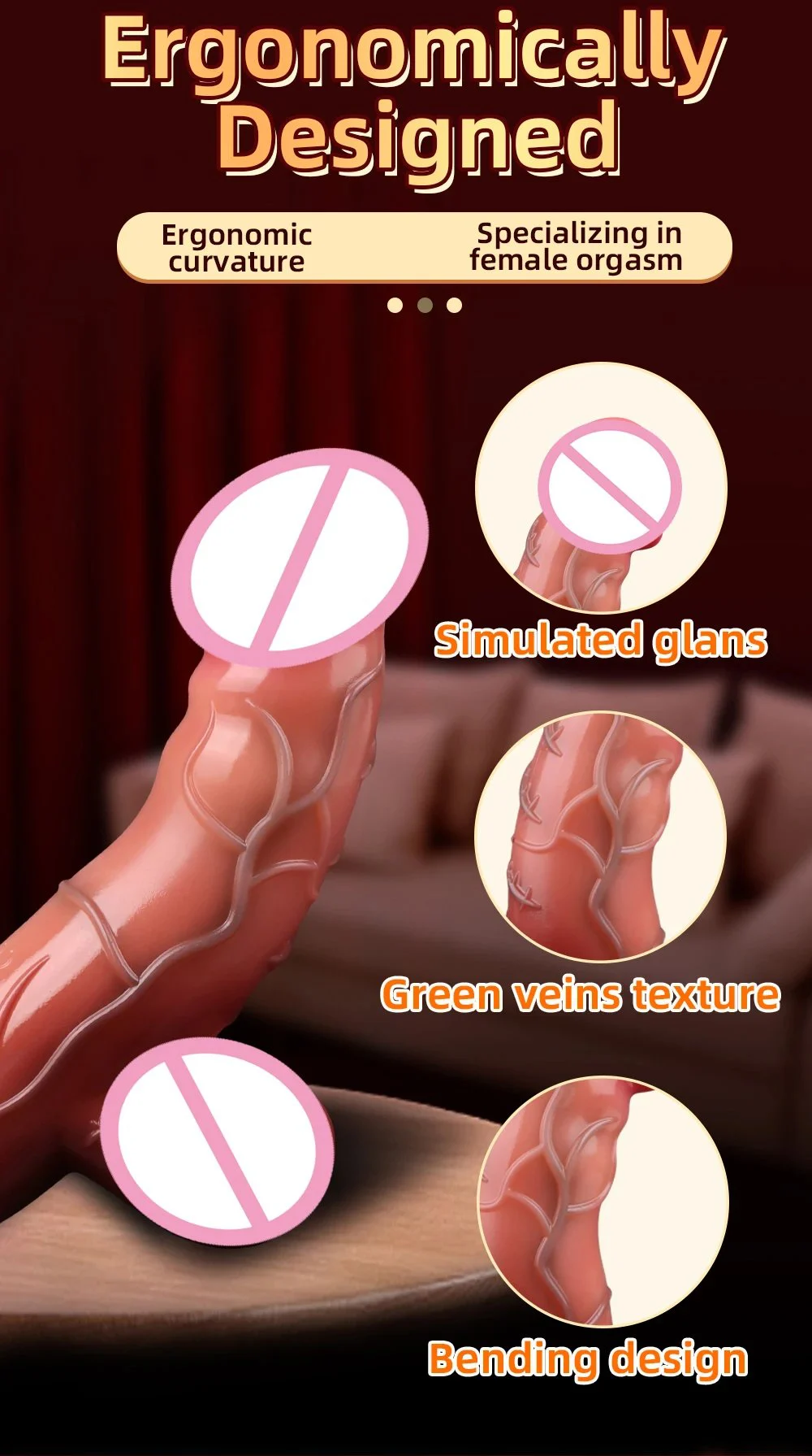 Ergonmically Designed Realistic Silicone Vibrator Heating Dildo Vibration Rod Sex Toys Anal Plug for Women