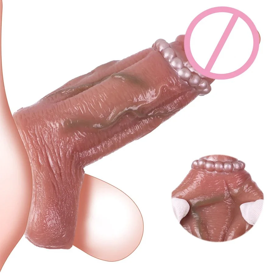 Reusable Extender Realistic Textured Extender Sheath for Men Cock Condom Penis Cuff Thickened Testicle Ring Male Sex Toy