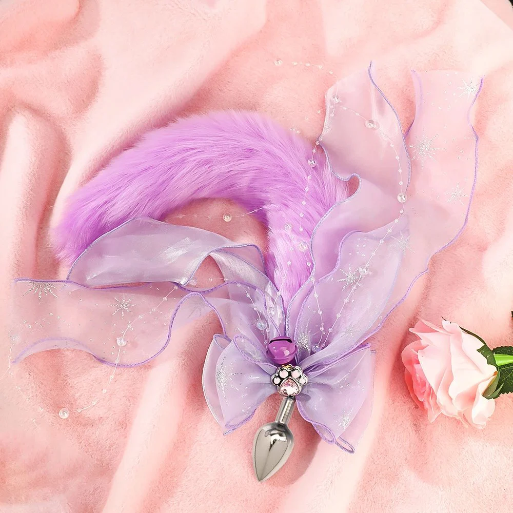 Sensual Fox Tail Anal Plug Big Bow Lace Sensual Anal Plug Atmosphere Flirtatious Sexual Products Female Romance