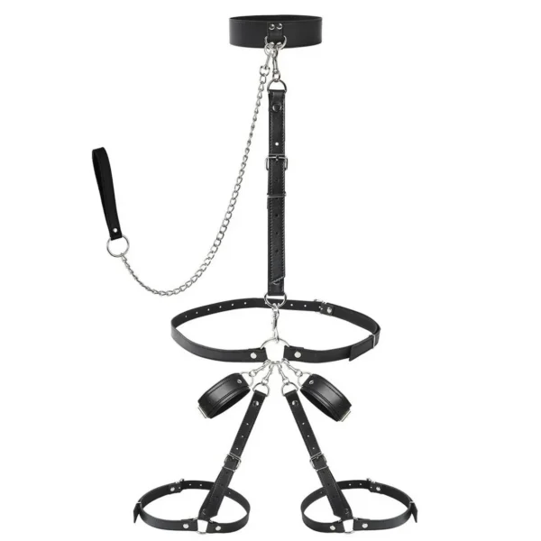 Adjustable Collar Neck to Wrist Game Set Sex Bondage Gear Wrist Thigh Handcuffs BDSM Restraints Set Adult Sex Toys for Couple