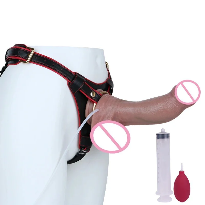 9.44 Inch Dual-Layer Realistic Feel Suction Cup Water Spray Simulation Device Interactive Adult Product for Lesbian Couples