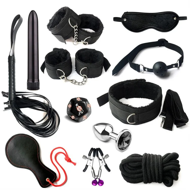 12PCS Erotic Bondage Kit With Sex Toys for Couple Beginner Slave Nylon Plush BDSM Sex Bondage Set