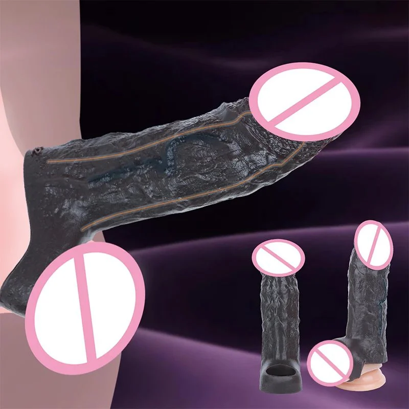 Obsidian-Colored Silicone Penis Sleeve Effectively Prolongs Stimulation and Doubles Pleasure Male Penis Enhancement Sleeve