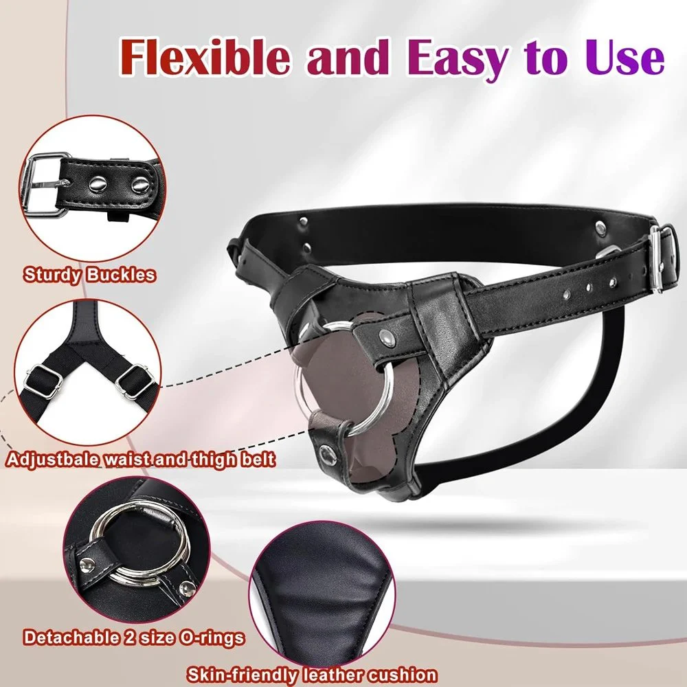 Adjustable Waist Thigh Soft Leather Belt Strap on Dildo Harness Metal O-Rings Adult Sex Toys for Women Men