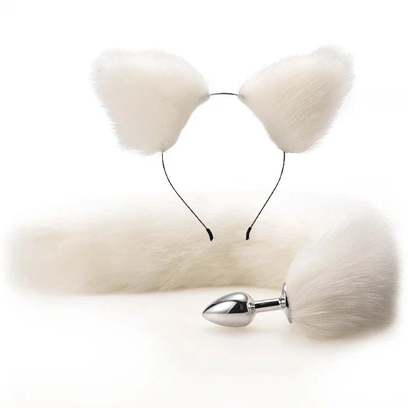 Adult Toys Fox Tail Metal Anal Plug and Ears Couple's Sex Toy Two-piece Set
