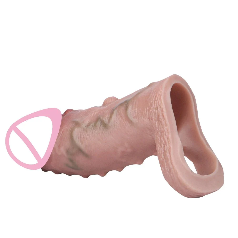 Soft Silicone Condom Enlargement Penis Sleeve Realistic Penis Extender Sex Toys for Men Sexual Tools Reusable Condom Cock Sleeve
