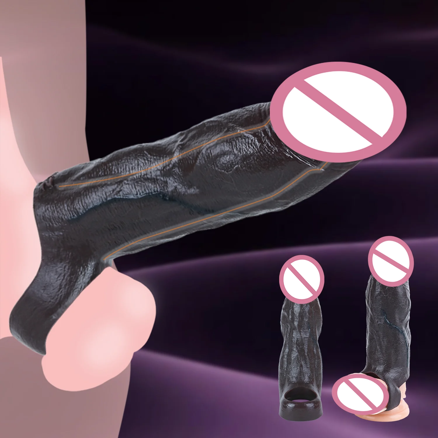Silicone Cock Ring Penis Enlargement Sleeve Sex Toy Black Realistic Dildo Sheath Cock Enlarge Sheath for Couples
