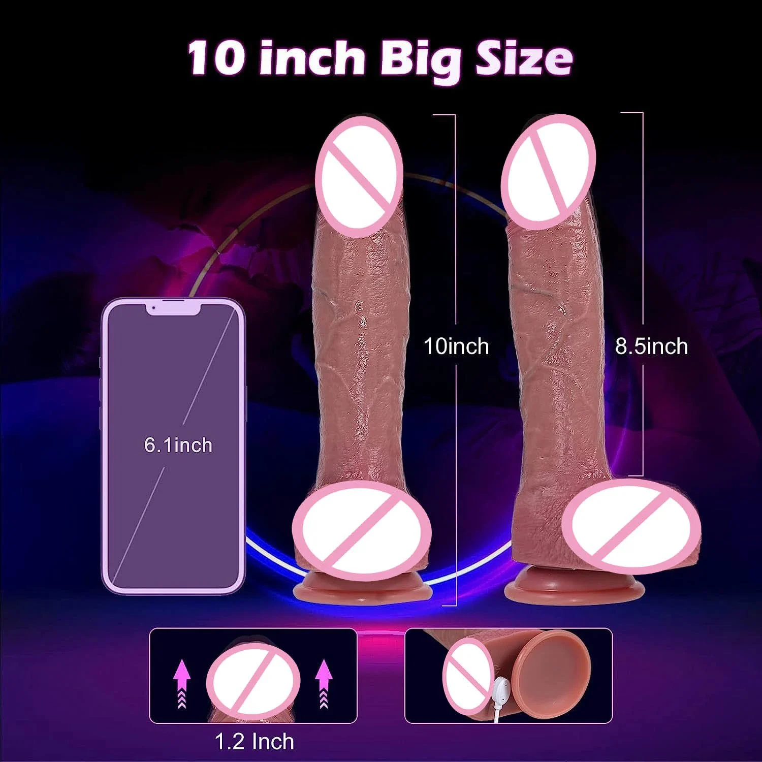 10 Inches Strap on G Spot Lifelike Penis Anal G Spot Stimulation Heating Vibrating Thrusting Large Big Realistic Dildo for Women