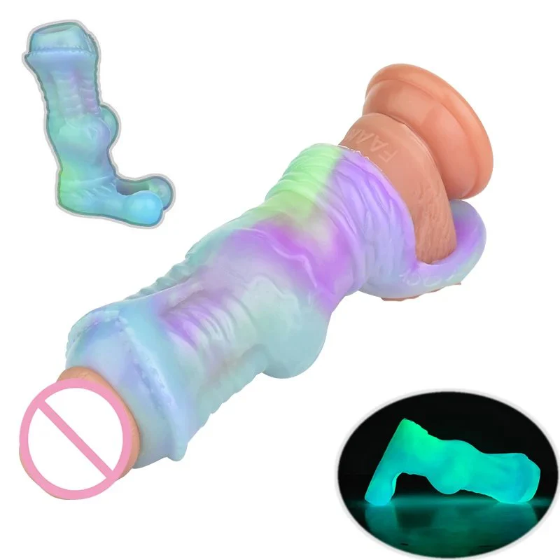 Penis-Sheath Beast-Shaped Cock Sheath Penis Extension Sleeve with Adjust Insert Clear Big Knot Dog Cock Sleeves