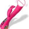Double Rechargeable Silicone Dildo for Women with G-Spot and Clitoris Massage Vaginal Vibrator Rabbit Vibrator for Women