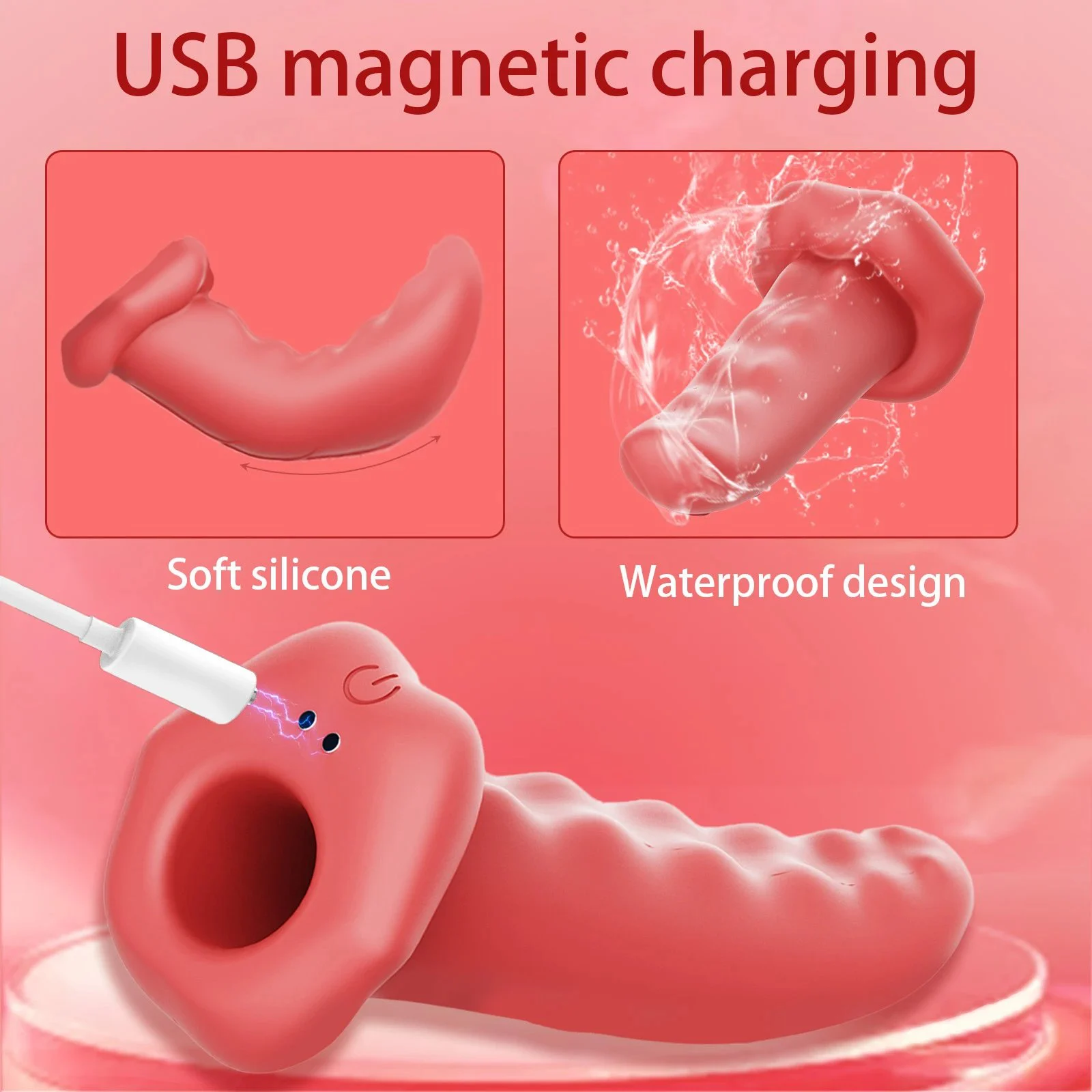 Multi-function USB Rechargeable 5 in 1 Vibrating Finger Sleeve Oral Sex Tongue Finger Vibrator Sex Toys