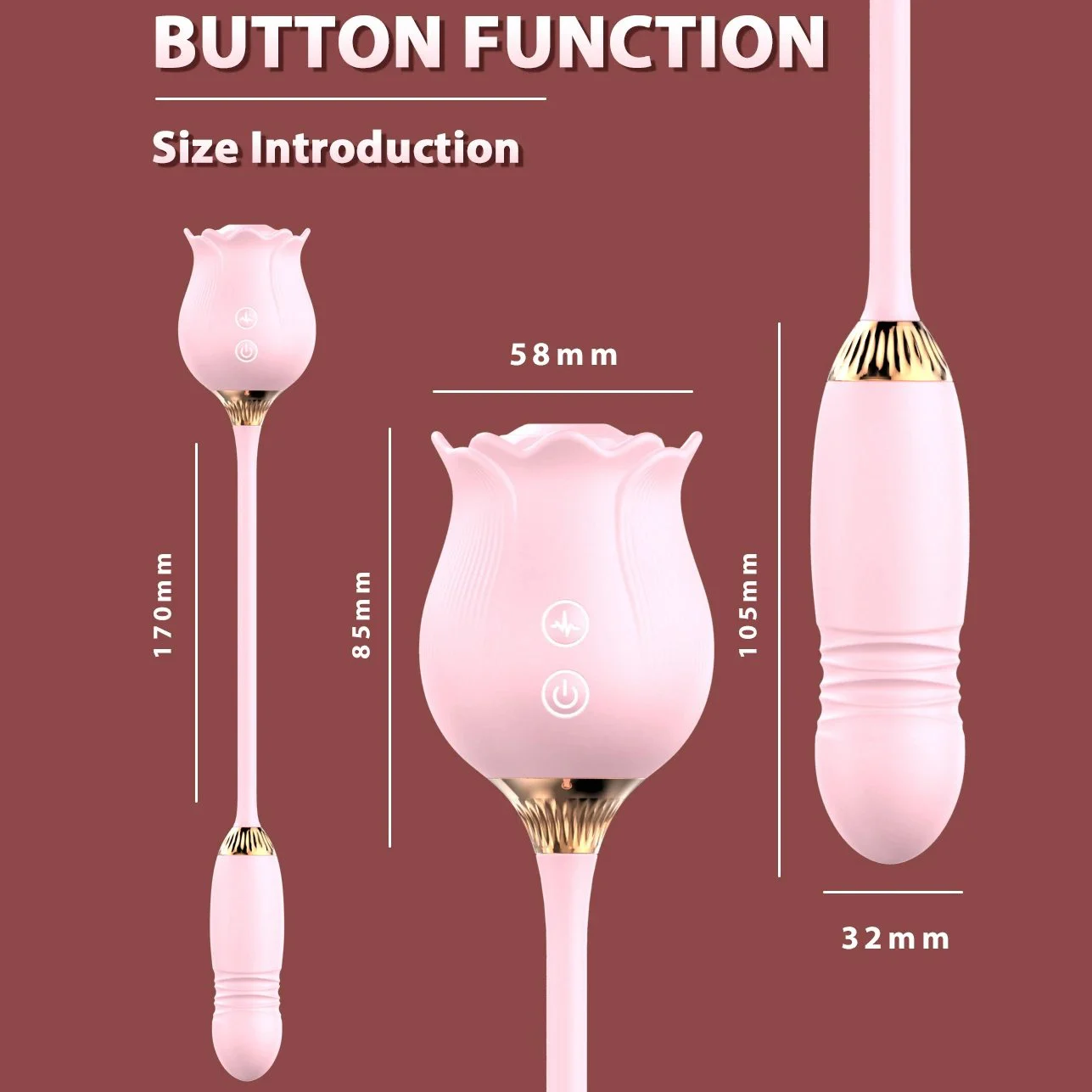 Rose Flower Shaped Silicone Dildo Vibrator Woman's Thrusting Tongue Extension Sex Toy with Clit Sucking Feature