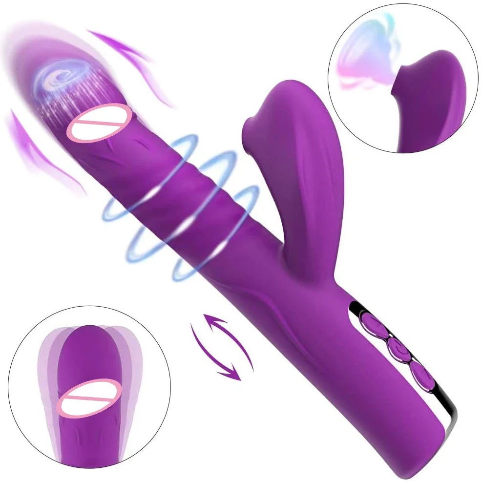 New Adult Automatic Telescopic Silicone Clitoris Orgasm G Spot Rabbit Vibrator Sex Toy for Women
