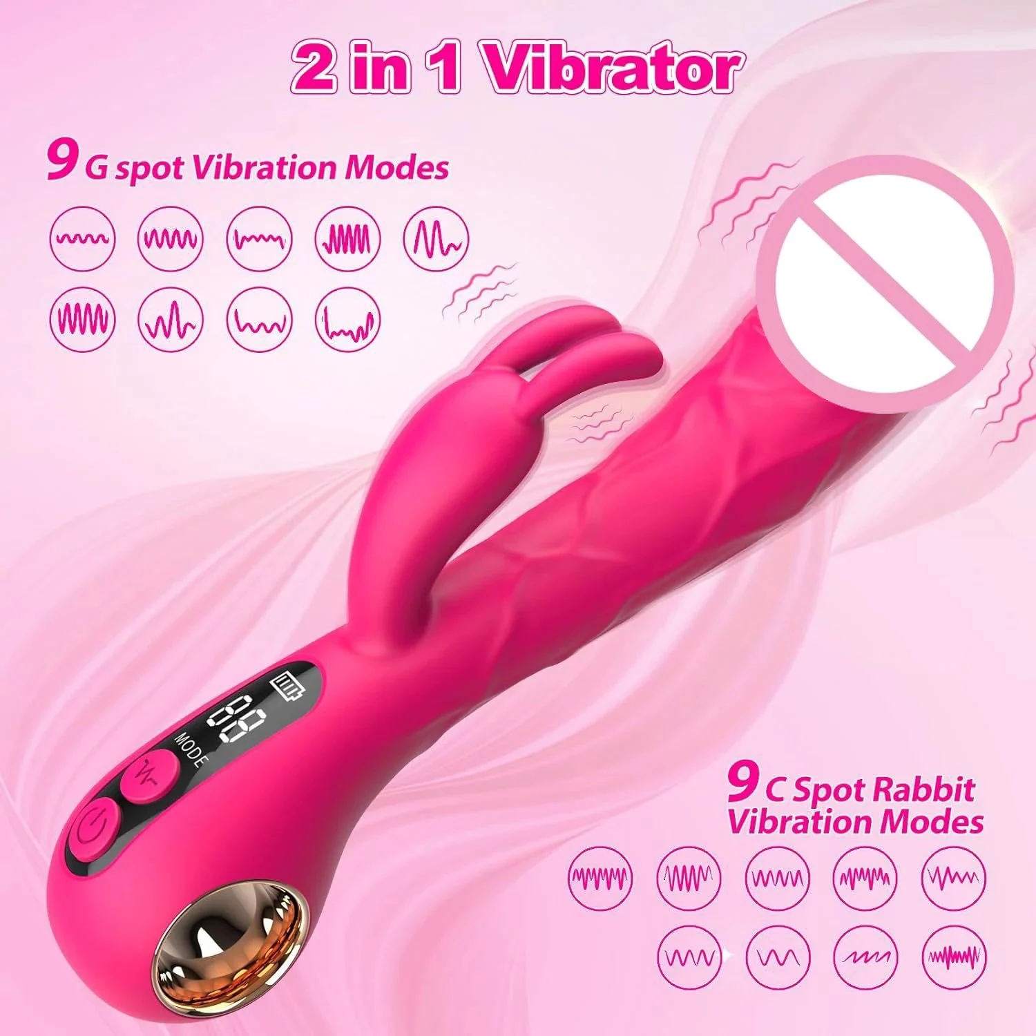 Double Rechargeable Silicone Dildo for Women with G-Spot and Clitoris Massage Vaginal Vibrator Rabbit Vibrator for Women