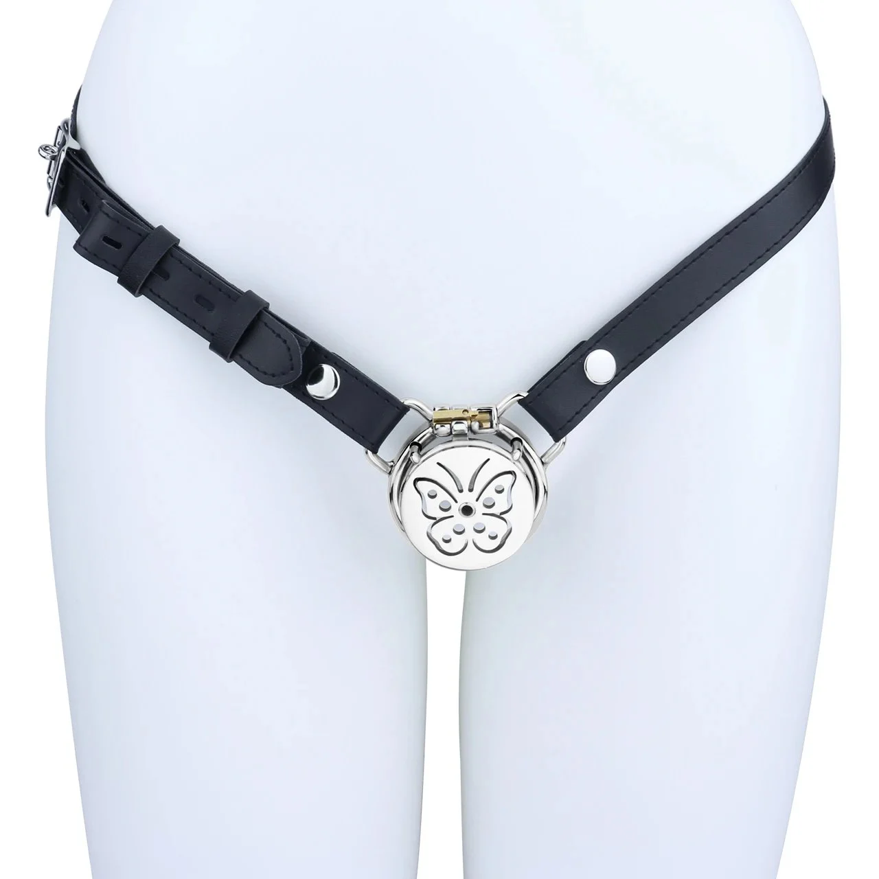 Wearable Steel Metal Chastity Lock with Flat Built-in Cage for Penile Confinement and Urinary Catheter Compatibility for Men