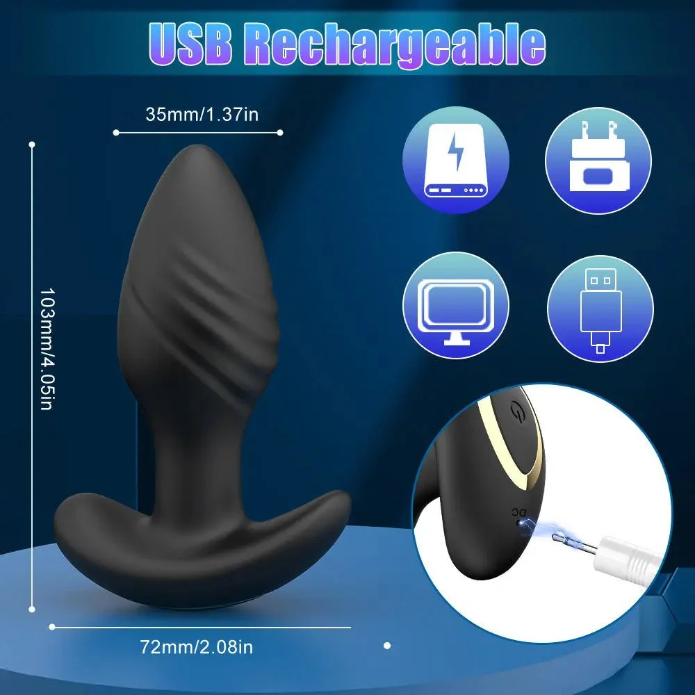 Black Rotating Anal Plug Prostate Massager with Multi-Frequency Vibration for Men and Women Gay Men Included Anal Sex Toys