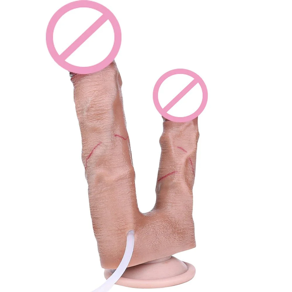 Realistic Double Ended Layer Squirting Dildo for Women or Couples Orgsm Anal Plug Masturbator Device with Strong Suction Cup