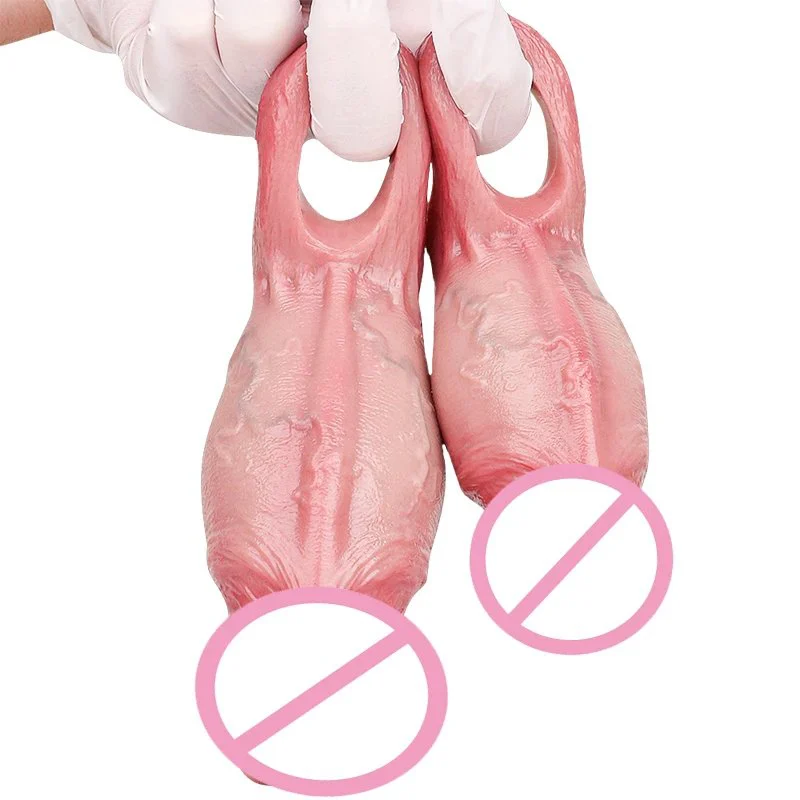Silicone Realistic Fat Hollow Dildo Open-ended LargePenis Sleeve Size S M Cock Enlarger Delay Ejaculate Sex Toys for Men