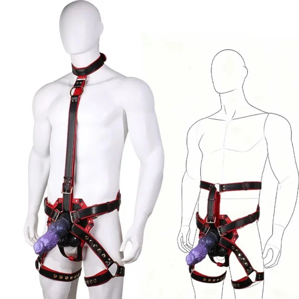 Leather Body Harnesses for Gay Use, Compatible with Dildos. Adult Wearable Dildo Harnesses Enhance the Experience