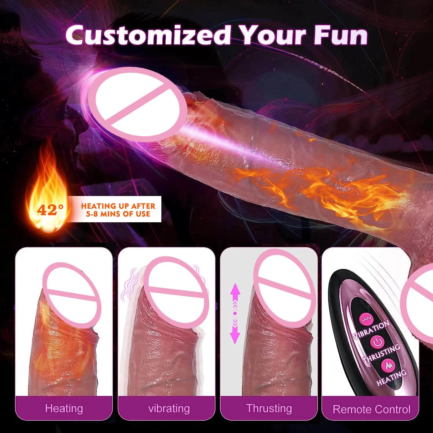 10 Inches Strap on G Spot Lifelike Penis Anal G Spot Stimulation Heating Vibrating Thrusting Large Big Realistic Dildo for Women