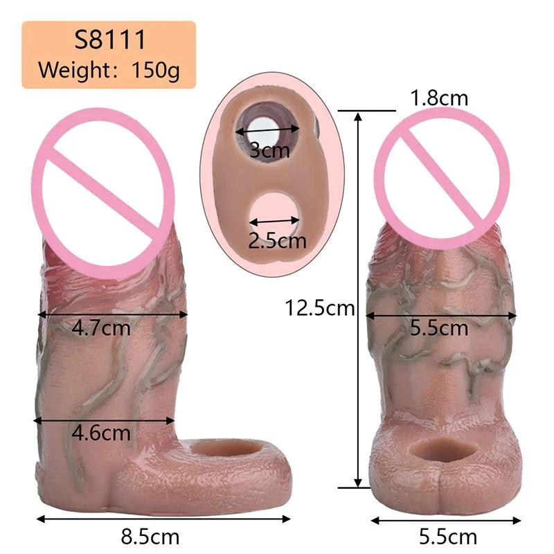 Silicone Dildo Sheath Realistic Penis Sleeve Soft Silicone Sex Toys Stretchable Cock Enlargement Male Masturbator