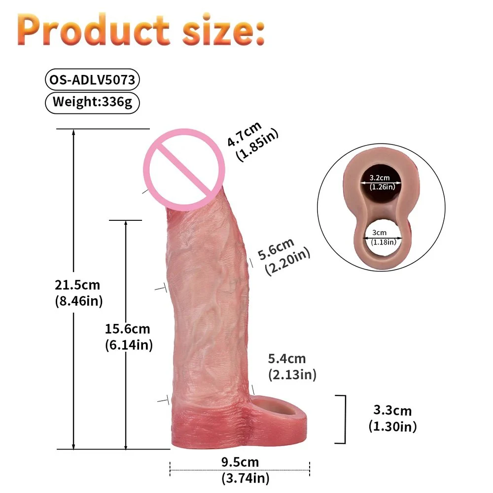 Silicone Easy to Wear Vibrating Male Penis Extender Experience Realistic Phallic Condom Suitable for Male Sex Toys