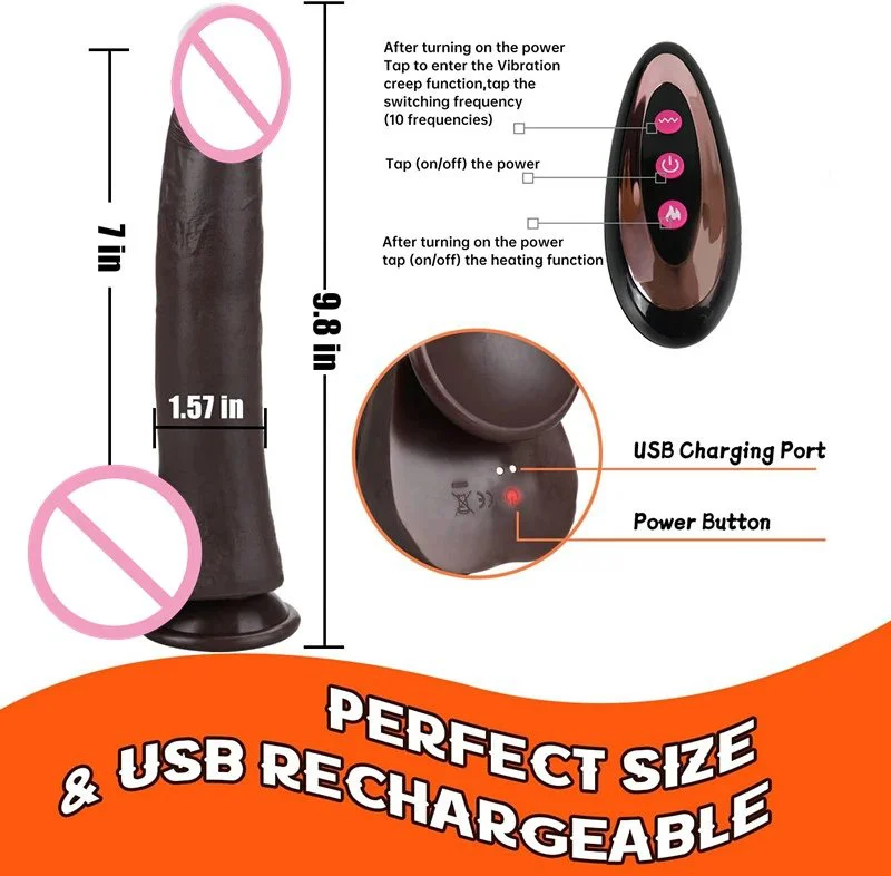 22CM Dark Brown Thick Big Suction Cup Realistic Vibrating Dildo Thrusting Dildo Vibrator Sex Toys