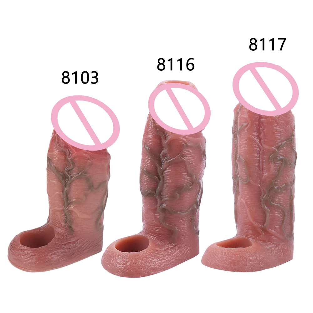 Sleeve Cock Ring Reusable Penis Sleeve Cover Penis Ring Delay Ejaculation Enlargement Adult Male Sex Toys for Men