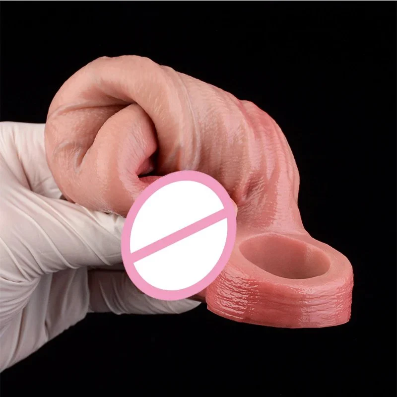 Penis Sleeve Cover Penis Ring Delay Ejaculation Silicone Inner Thread Design Penis Sleeve for Men Enlargement Sex Toy for Men