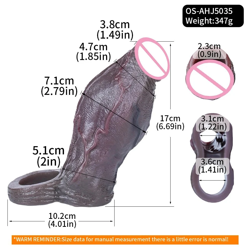 Realistic Silicone Penis Sleeve Hollow Extension Sheath with Cock Ring Soft Male Adult Delay Ejaculation Toy for Men