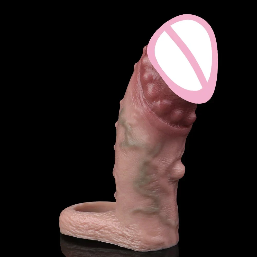 Soft Silicone Condom Enlargement Penis Sleeve Realistic Penis Extender Sex Toys for Men Sexual Tools Reusable Condom Cock Sleeve