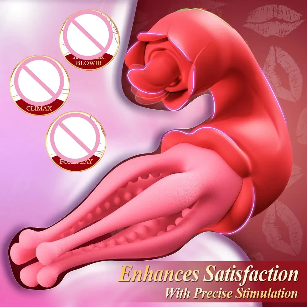 G Spot Tongue Rose Vibrator 7 Frequencies USB Rechargeable Waterproof Latex Material-Nipple Clitoral Stimulator for Women