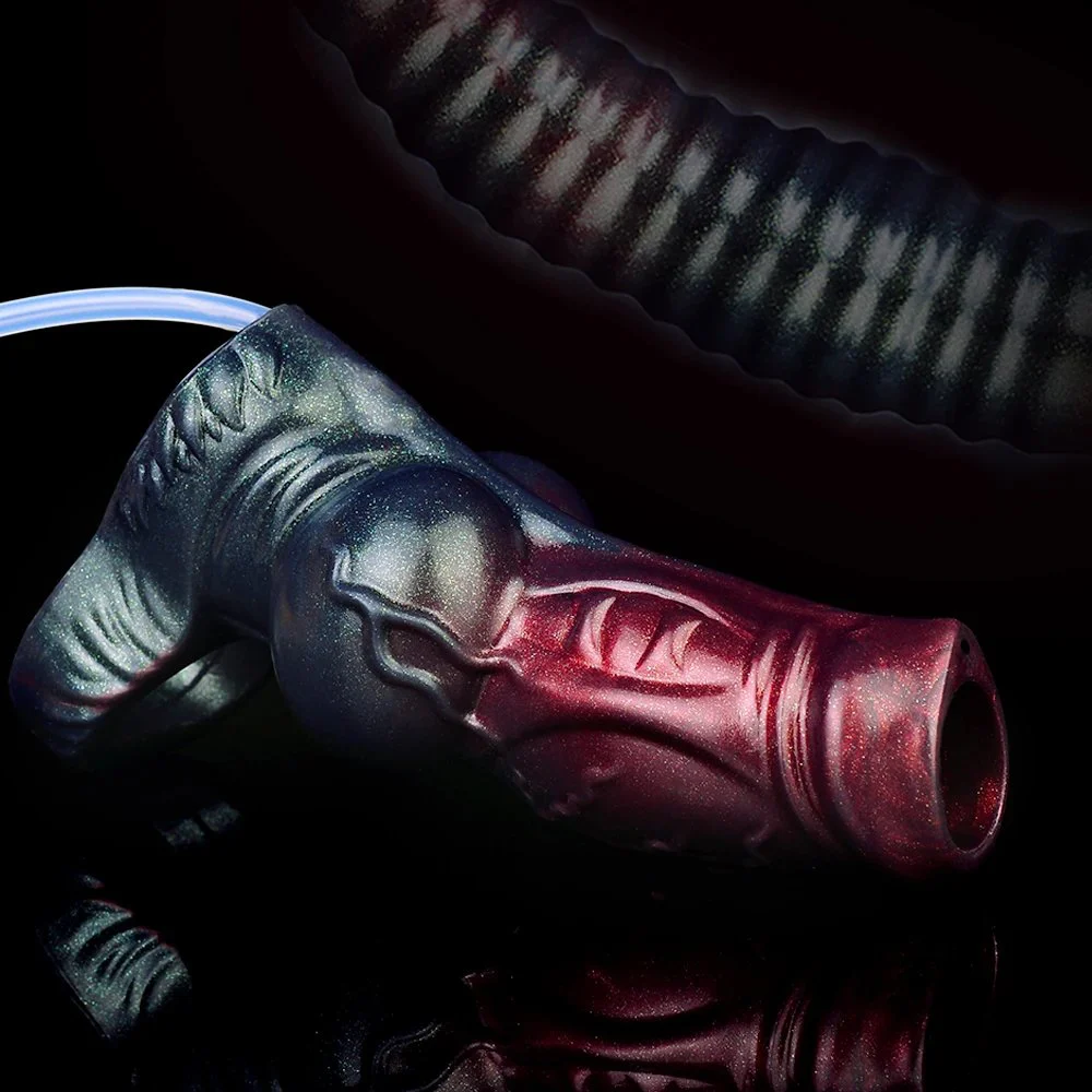 Squirting Function Penis Sleeve Soft Silicone Penis Extender Sleeve Dick Enlargement Ejaculation Erotic Sex Toys for Men