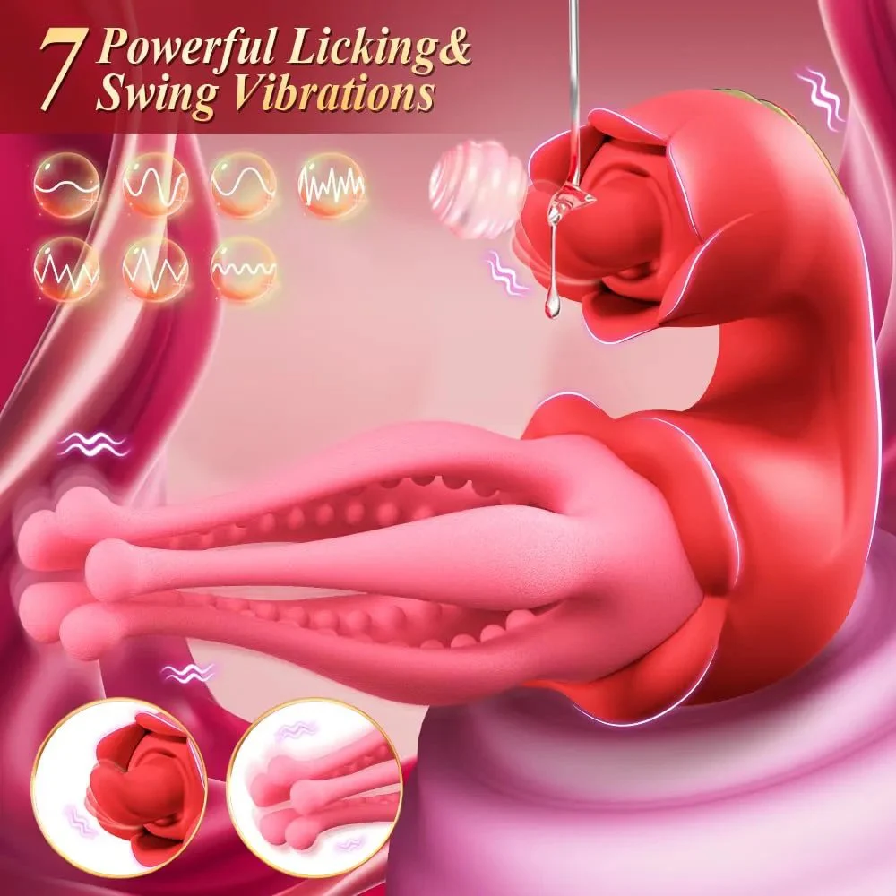 G Spot Tongue Rose Vibrator 7 Frequencies USB Rechargeable Waterproof Latex Material-Nipple Clitoral Stimulator for Women