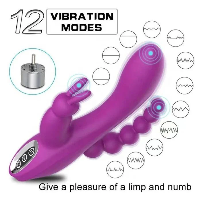 3-in-1 USB Rechargeable Rose Vibrator 12 Frequency Triple Clit Clitoris G-Spot Anal Sex Toys for Women