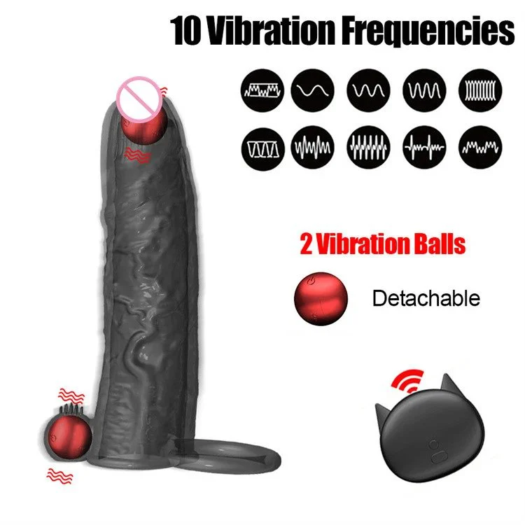 Sex Toys Cock Sleeve for Men 10 Frequency Thick Reusable Condom Vibrating Penis Sleeve