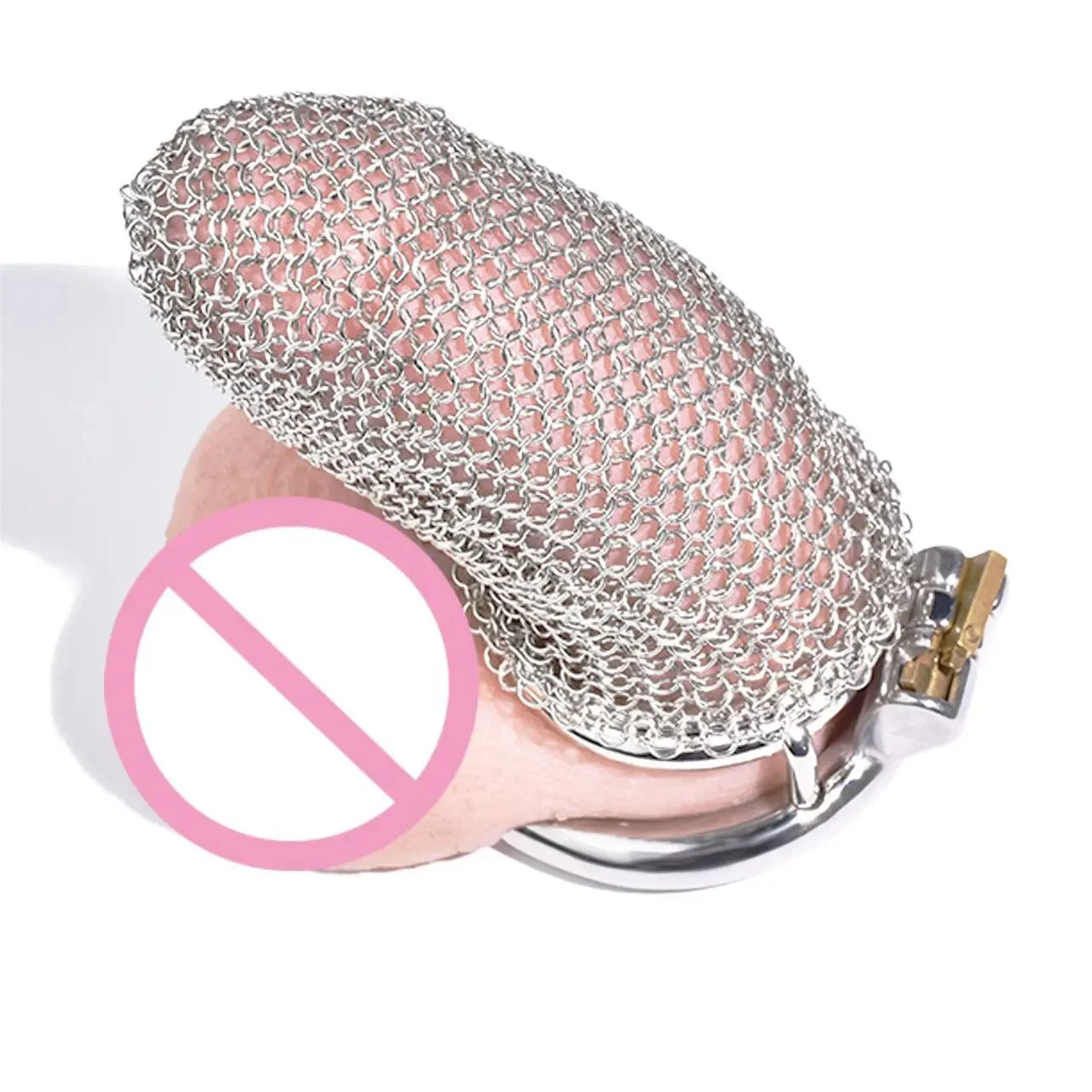 304 Stainless Steel Male Reticular Shape Chastity Lock Cock Cage with Curved Round Ring Chastity Cage for Men
