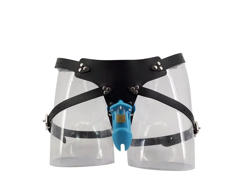 10cm Blue Plastic Penis Cage for Male Soft Men Chastity Device Keyholder Male Chastity Cage with Belt Chastity Belt for Male