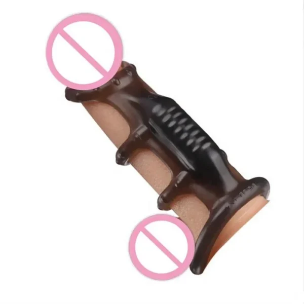 Strong Silicone Male Sex Toys Transparent Vibrating Penis Sleeve and Cock Ring for Condoms