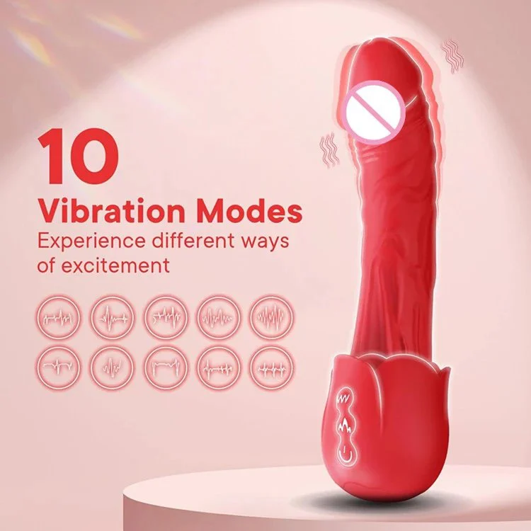 Female Masturbation 10 Vibration Modes Realistic Heating Rose Vibrator Dildo Sex Toys for Women